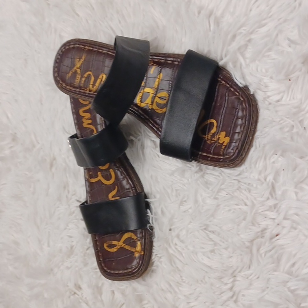 Sam Edeman Haydee Black Leather Double Strap Sandals Size 9.5 - Picture 2 of 12